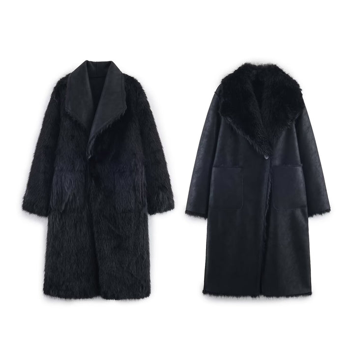 Manteau en fourrure synthétique élégant pour femmes avec revers élégant Chic & Stil