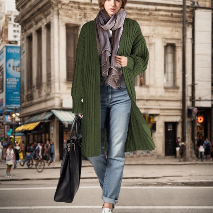 Ladies Long knit coat with elegant ribbed structures and a loose fit Chic and Still