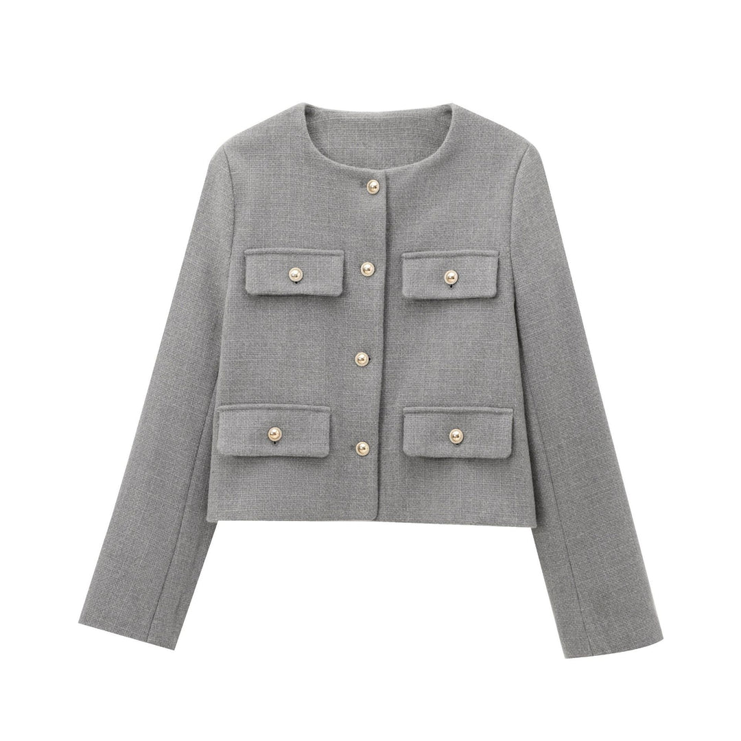 Transitional jacket for ladies with classic button details and practical flap pockets Lune London