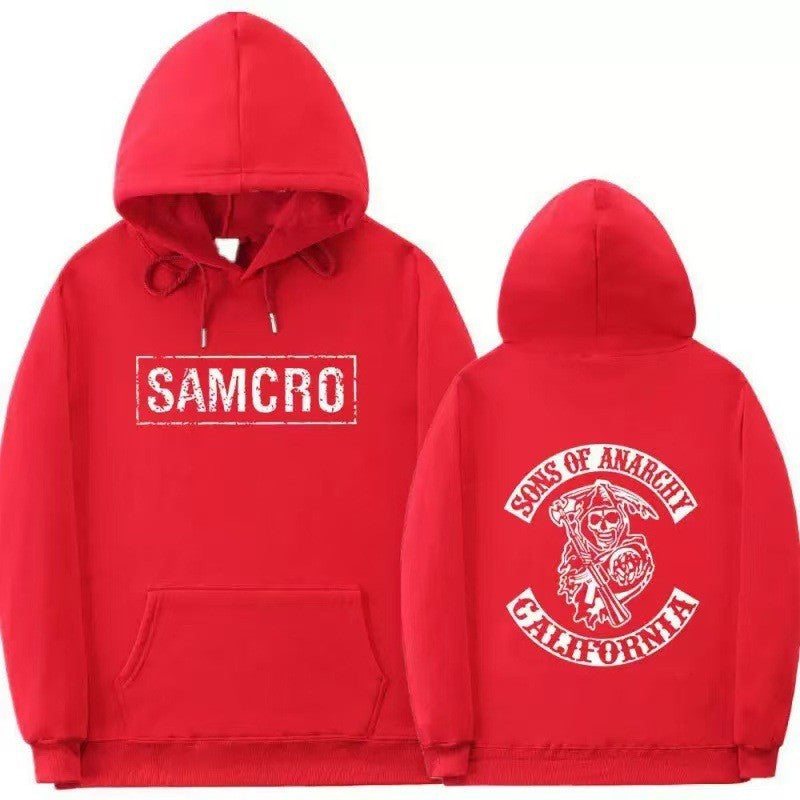 Women's hooded sweatshirt with artistic retro print and kangaroo pocket design Chic & Stil