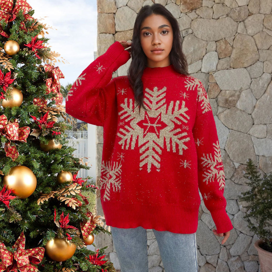 Festive women's sweater with snowflake and reindeer patterns Lune London