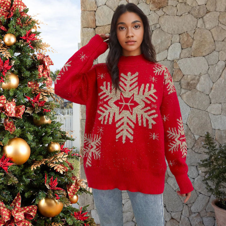 Festive women's sweater with snowflake and reindeer patterns Lune London