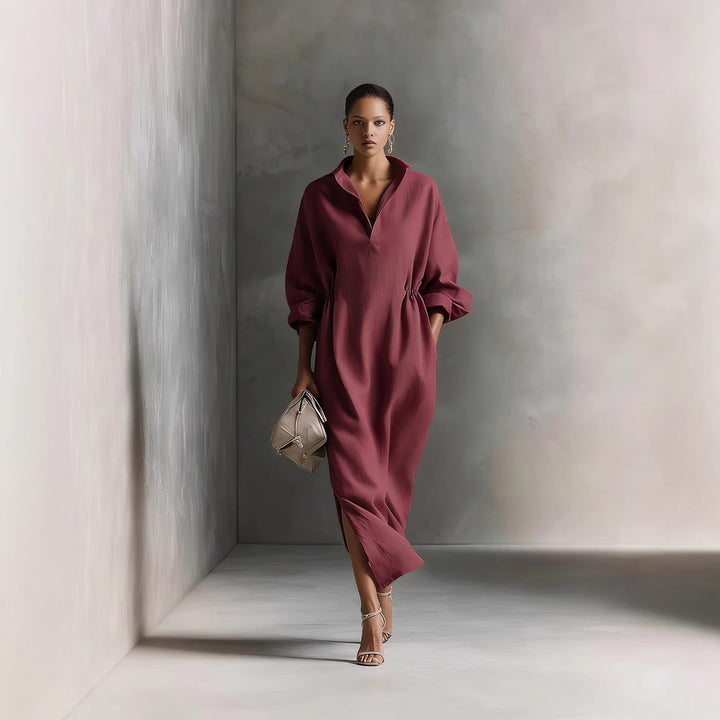 Women's stylish midi dress with tie belt and classic collar Lune London