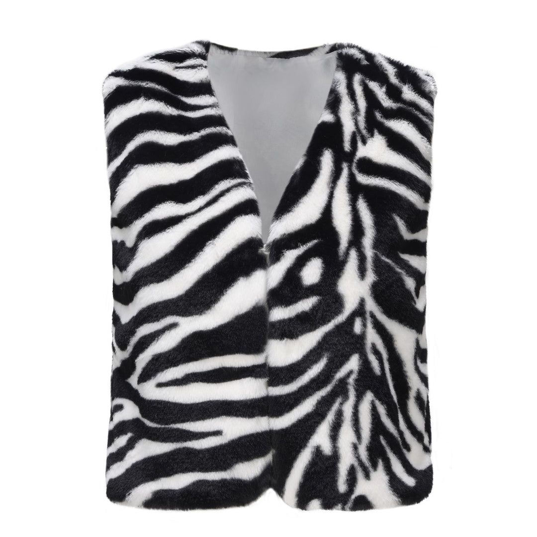 Ladies Elegant Faux Fur Jacket with Modern Zebra Stripes Lune London