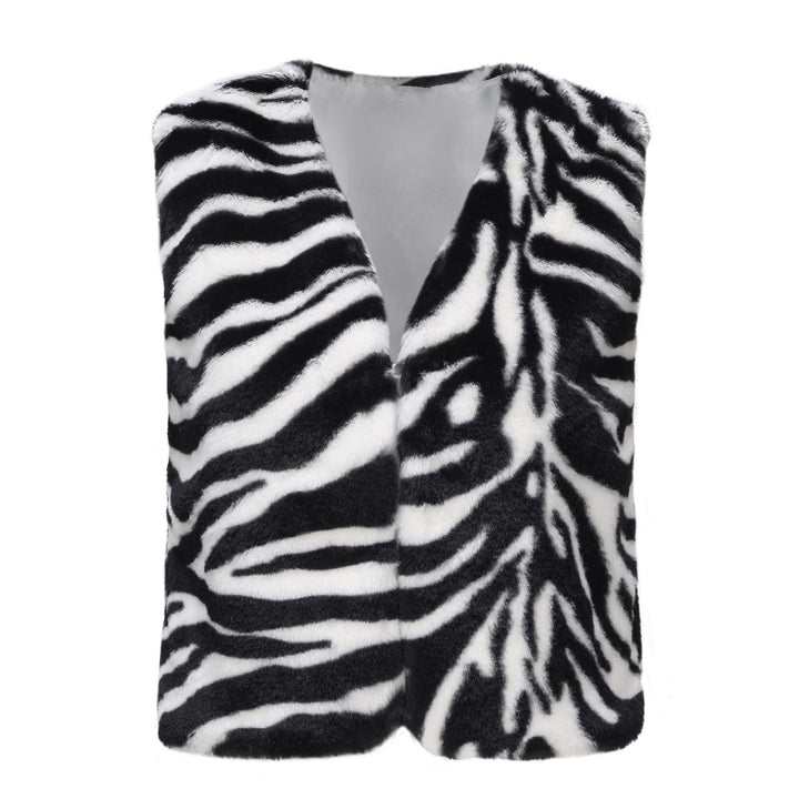 Ladies Elegant Faux Fur Jacket with Modern Zebra Stripes Lune London