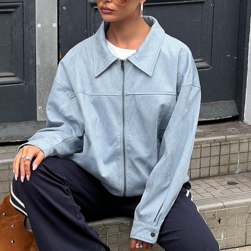 Casual synthetic leather jacket for women with oversized fit and modern zipper Lune London