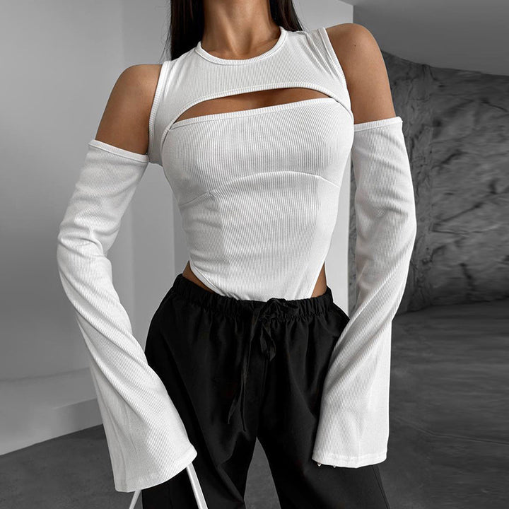 Long sleeve t-shirt for women with an innovative cut-out design and fitted sleeves Lune London
