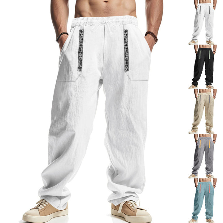 Casual linen cargo pants for men with practical side pockets and elastic waistband Lune London