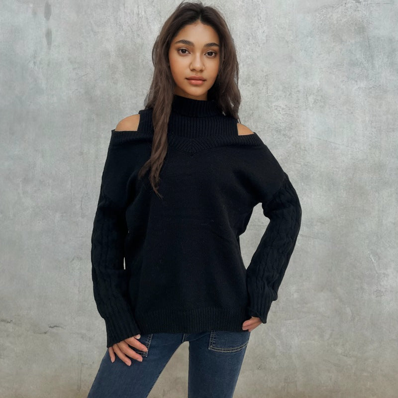 Knit sweater for women with off-shoulder design and structured sleeves Lune London