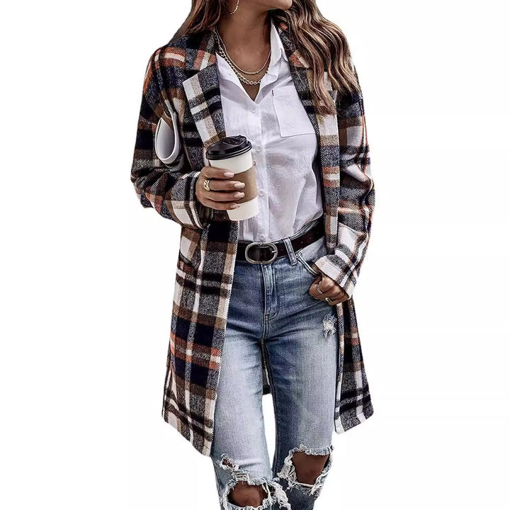 Oversized plaid coat for women with stylish pockets and turned-down collar Lune London