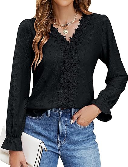 Ladies elegant blouse with floral design and V-neck Lune London