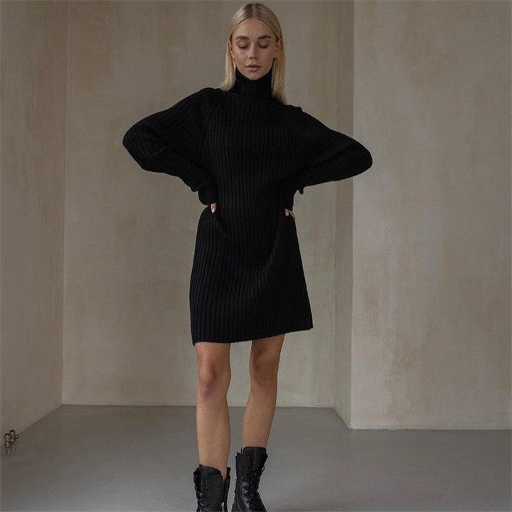 Women's Knit Dress with High Collar and Large Sleeves Lune London