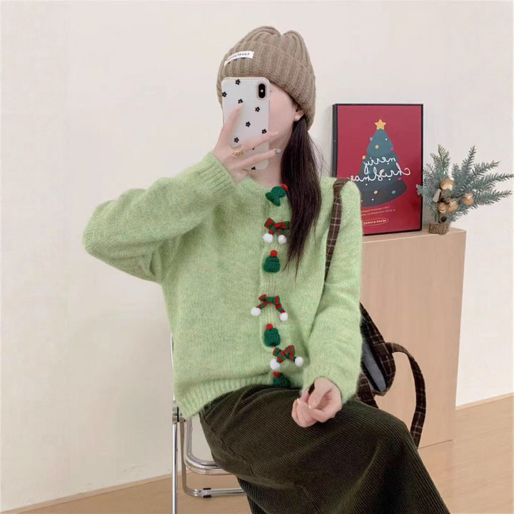 Cardigan pour femmes avec des appliqués festifs et des détails de boutons Chic & Stil