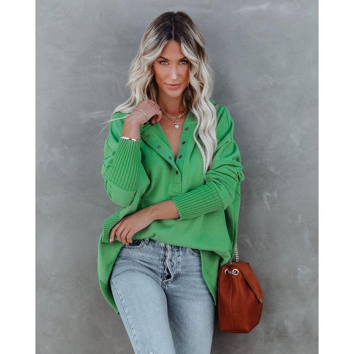 Casual sweater for women with button placket and hood Lune London