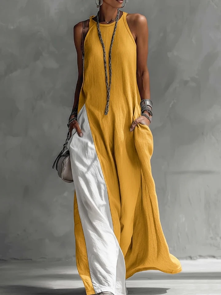Women Casual Maxi Dress with Asymmetrical Cut and Deep Back Neckline Lune London