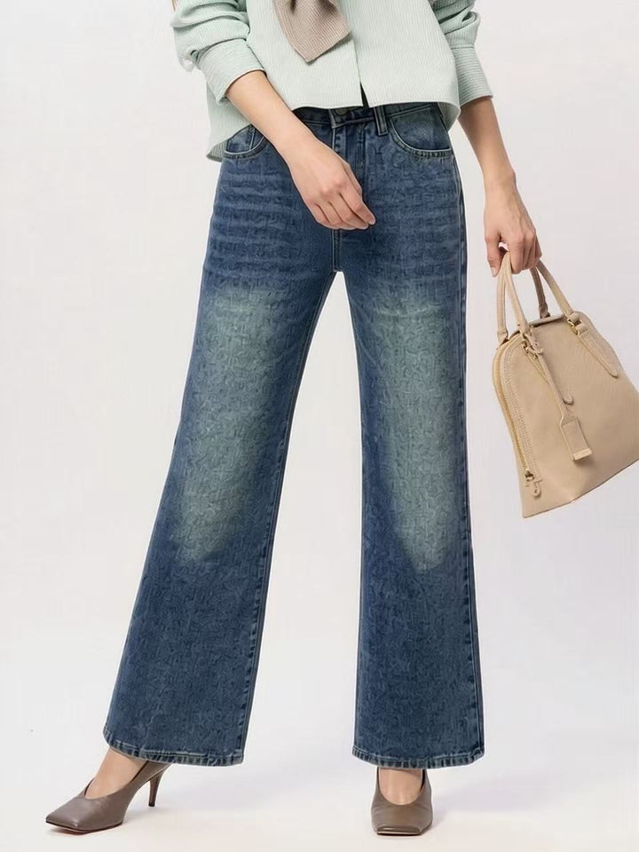 Women's wide High-Waist Jeans with unique texture Lune London