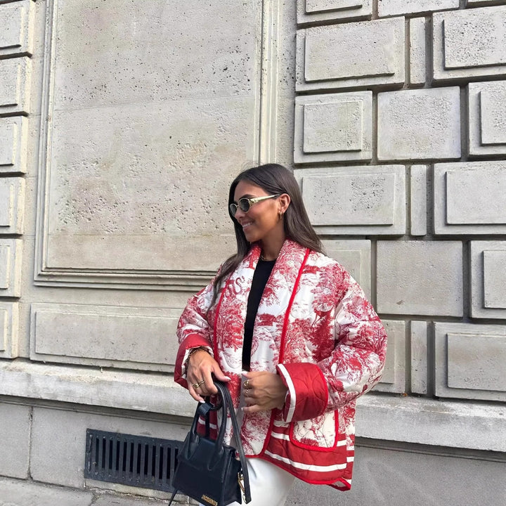 Women's down jacket with floral design and stylish pockets Lune London