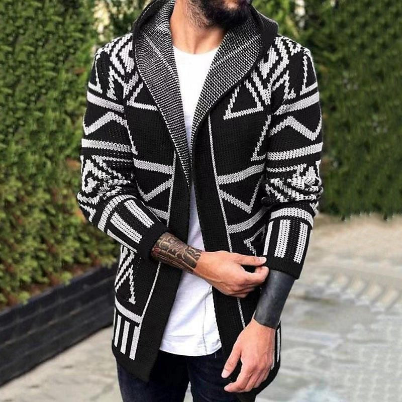 Men's knitted jacket with creative pattern and open front Lune London