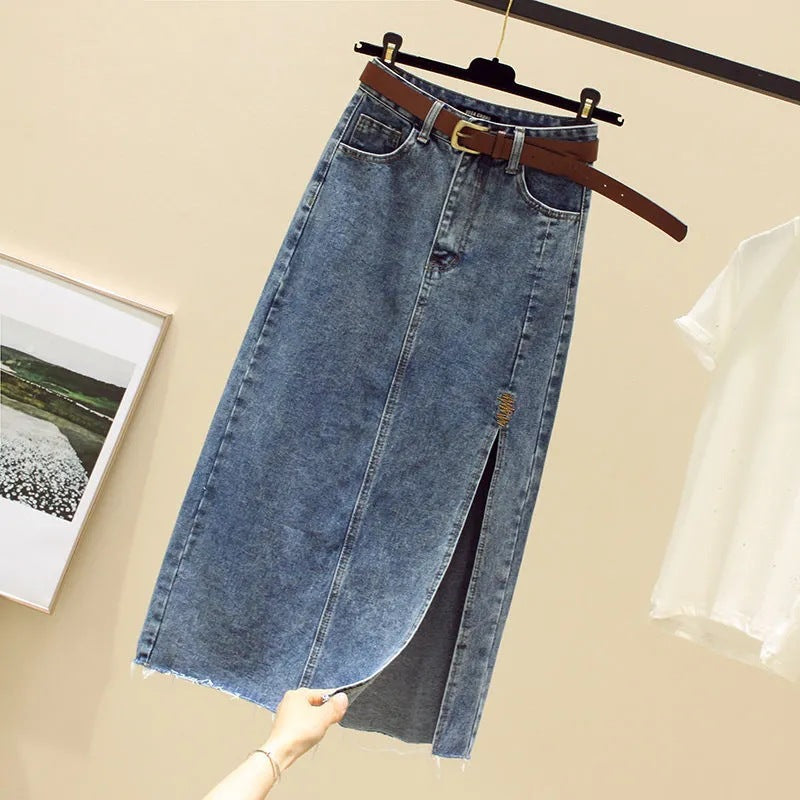 Jupe maxi en denim pour femmes avec fente latérale Chic & Stil