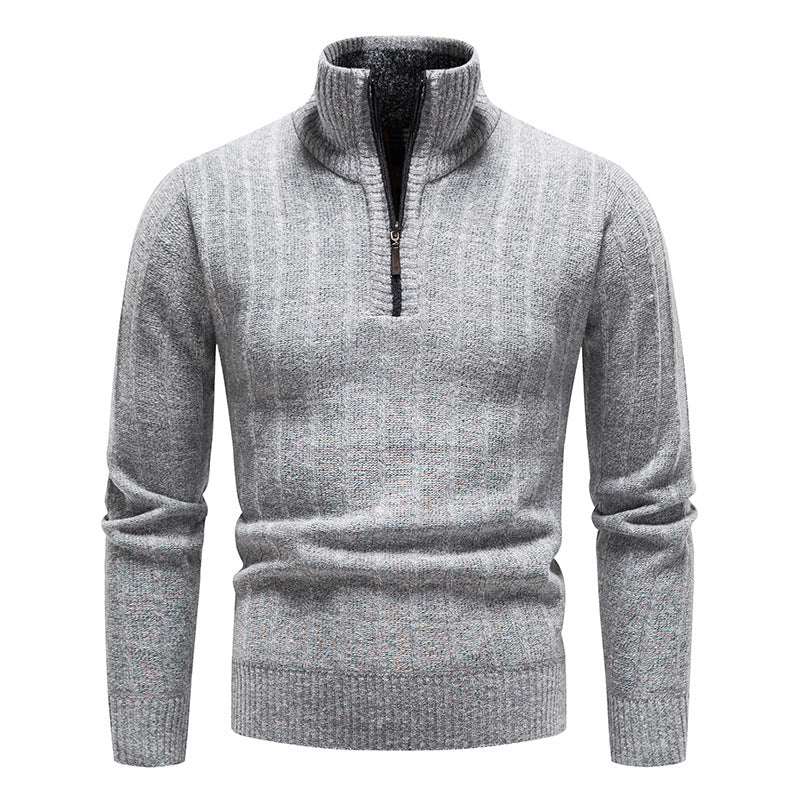 Elegant knitted sweater for men with high collar and short zip Lune London