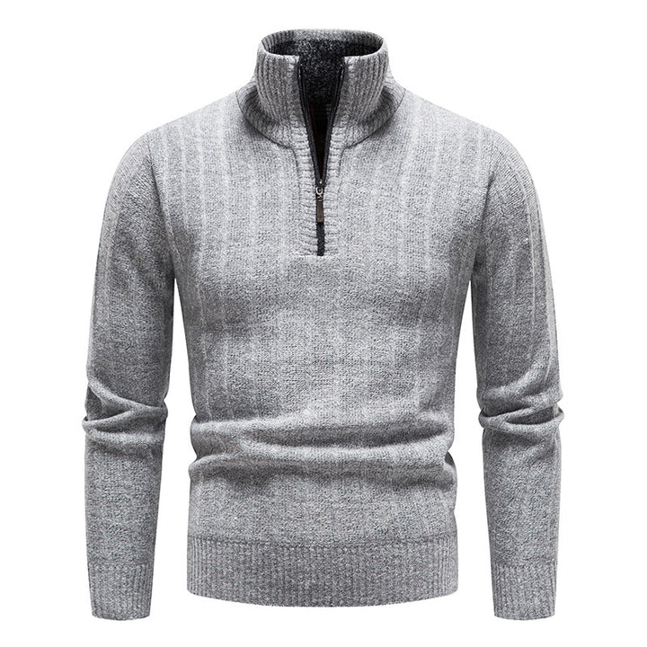 Elegant knitted sweater for men with high collar and short zip Lune London