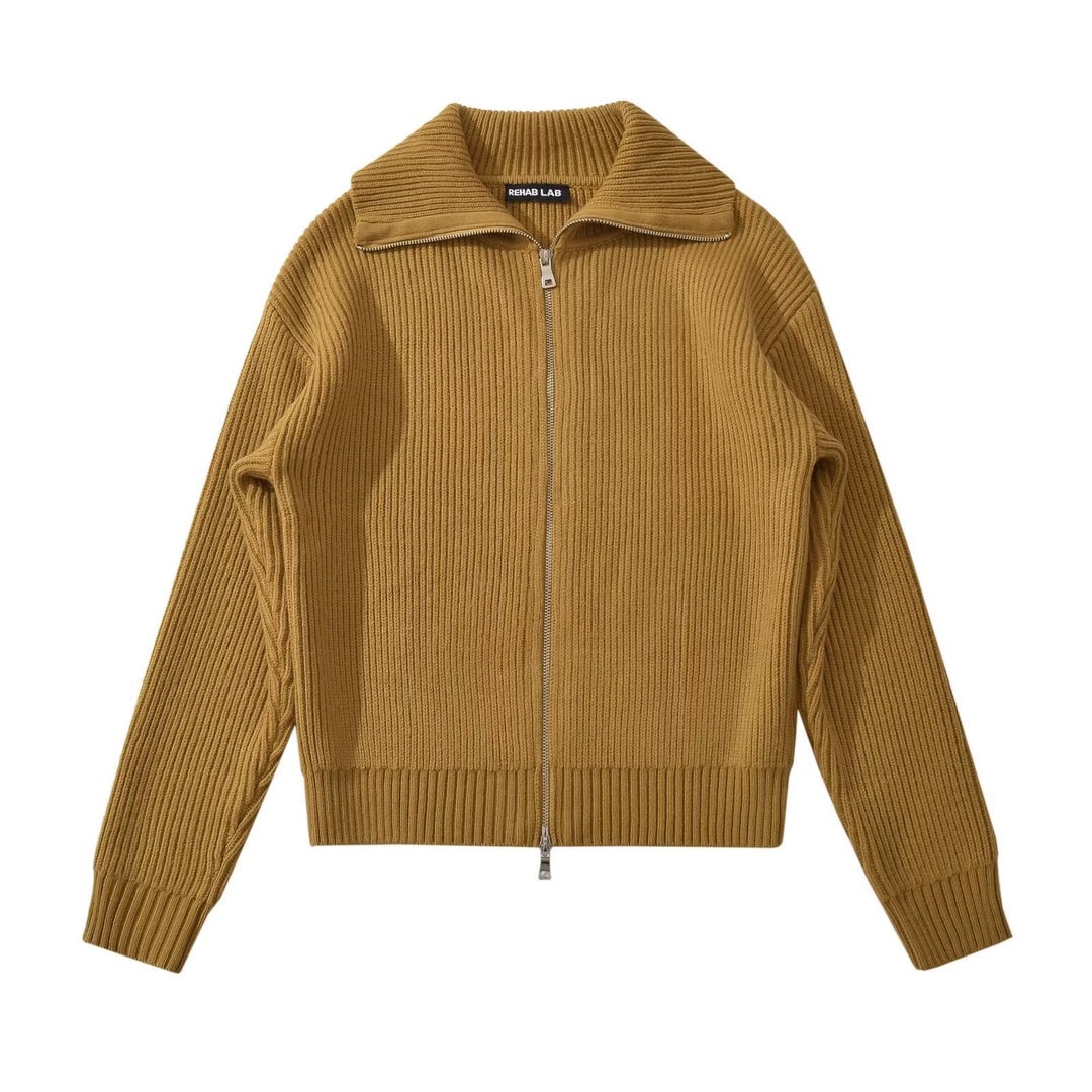 Lune London women's high collar zip-up knit jacket