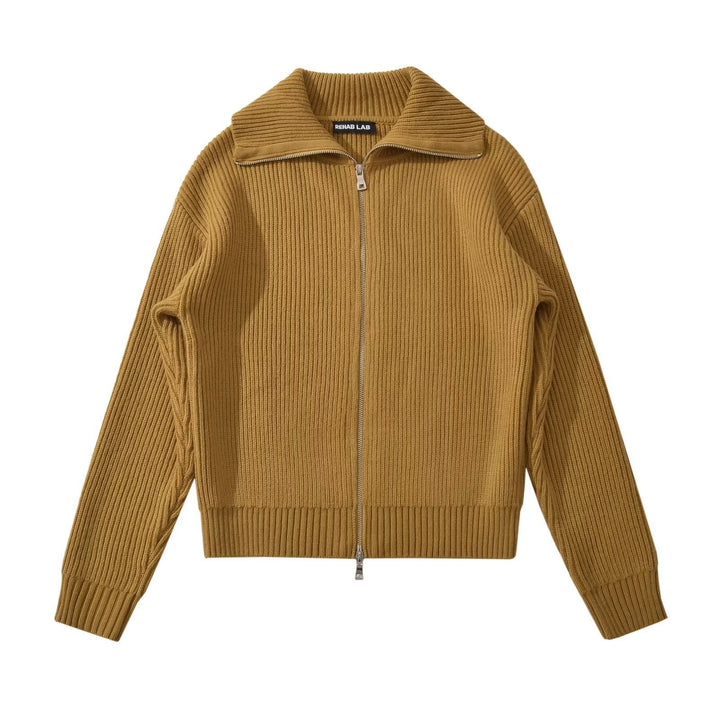 Lune London women's high collar zip-up knit jacket
