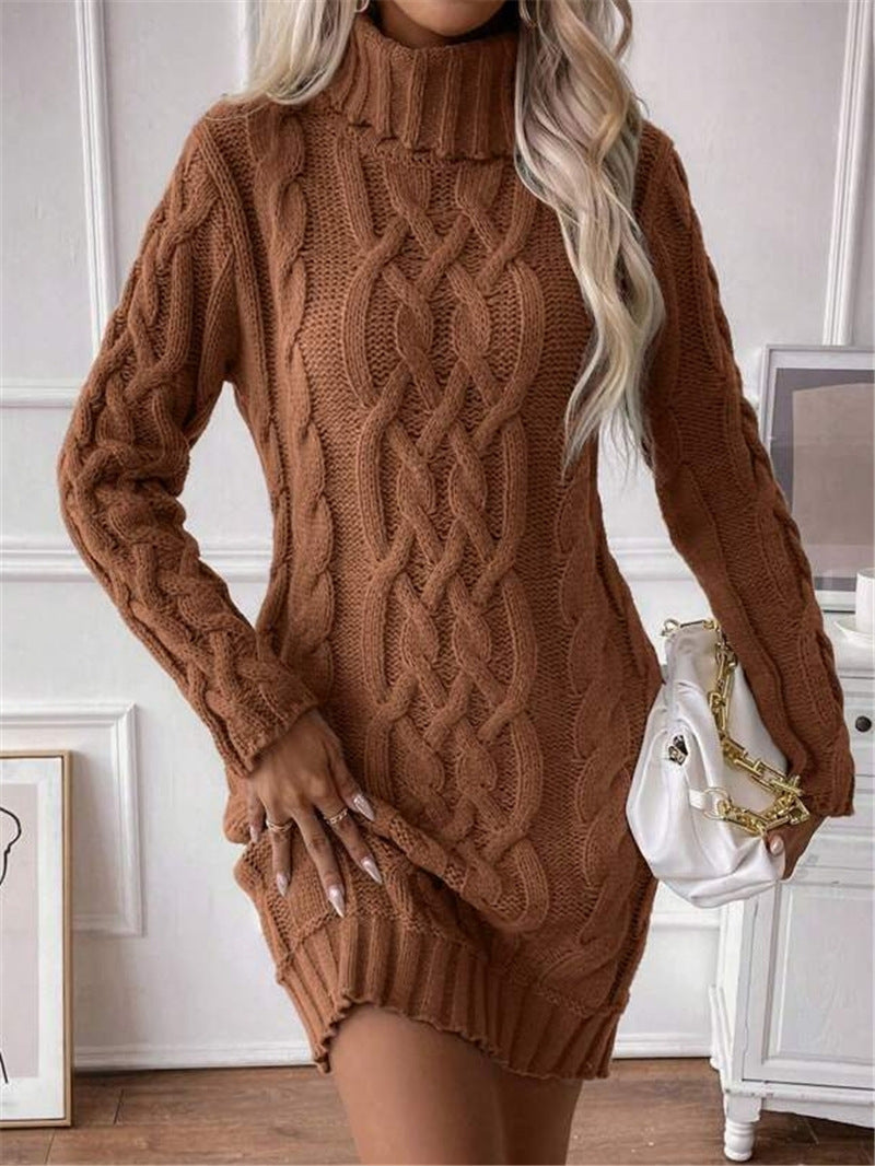 Knit dress for women with high collar and embossed pattern Lune London