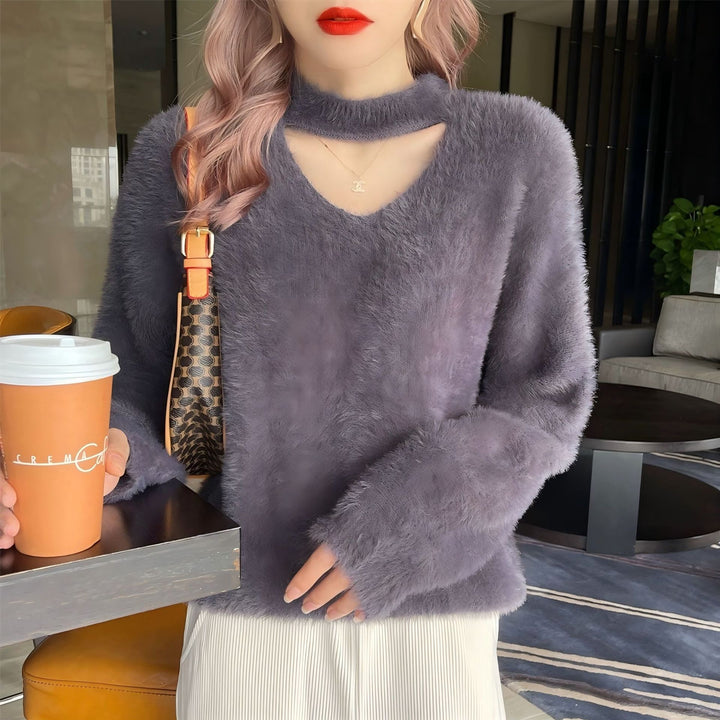 V-neck sweater with high collar for women soft Lune London