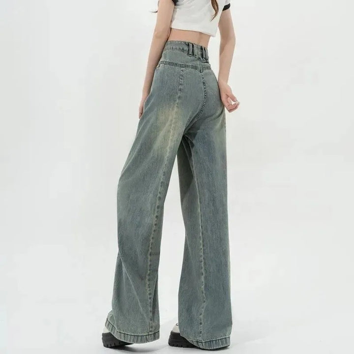 Jeans pour femmes taille haute amples avec plis