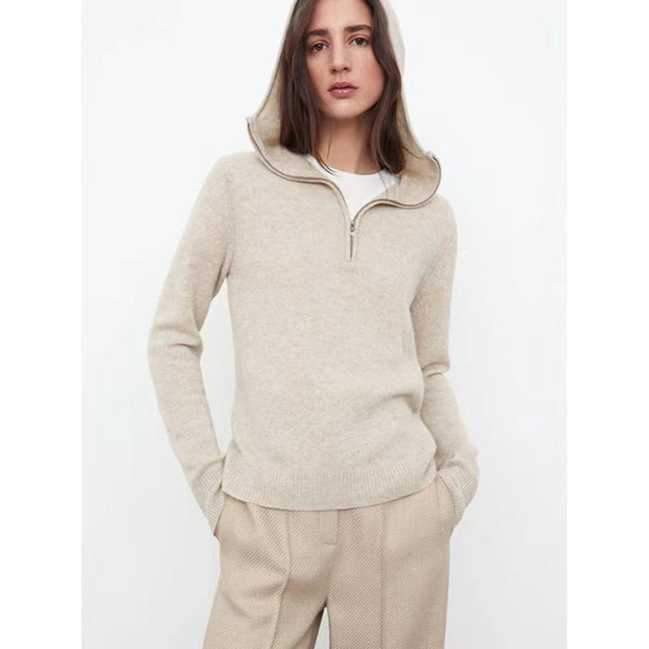 Pull en tricot élégant pour femmes avec capuche et demi-zip Chic & Stil