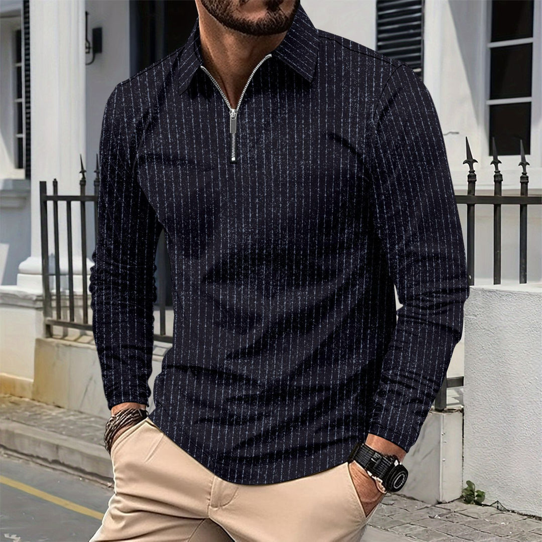 Elegant long-sleeved shirt for men with zipper and fine stripes Lune London