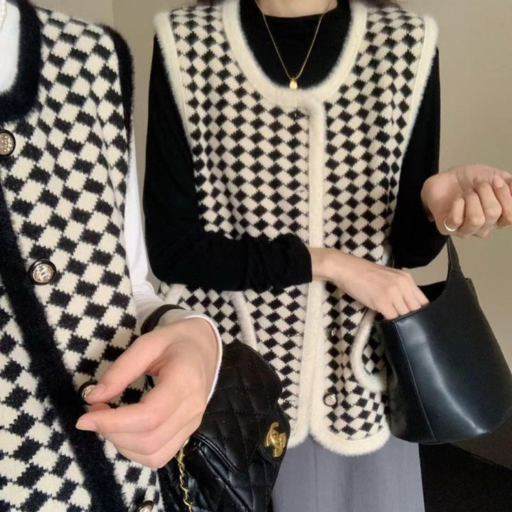 Gilet tricoté à la mode pour femmes avec motif graphique Chic & Stil