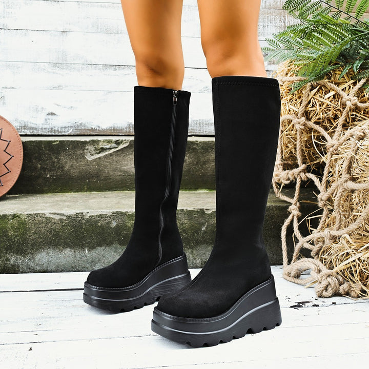 Fashion over-the-knee women's boots with wedge sole Lune London