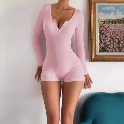 Ladies fitted body long sleeve jumpsuit with fine rib details Lune London