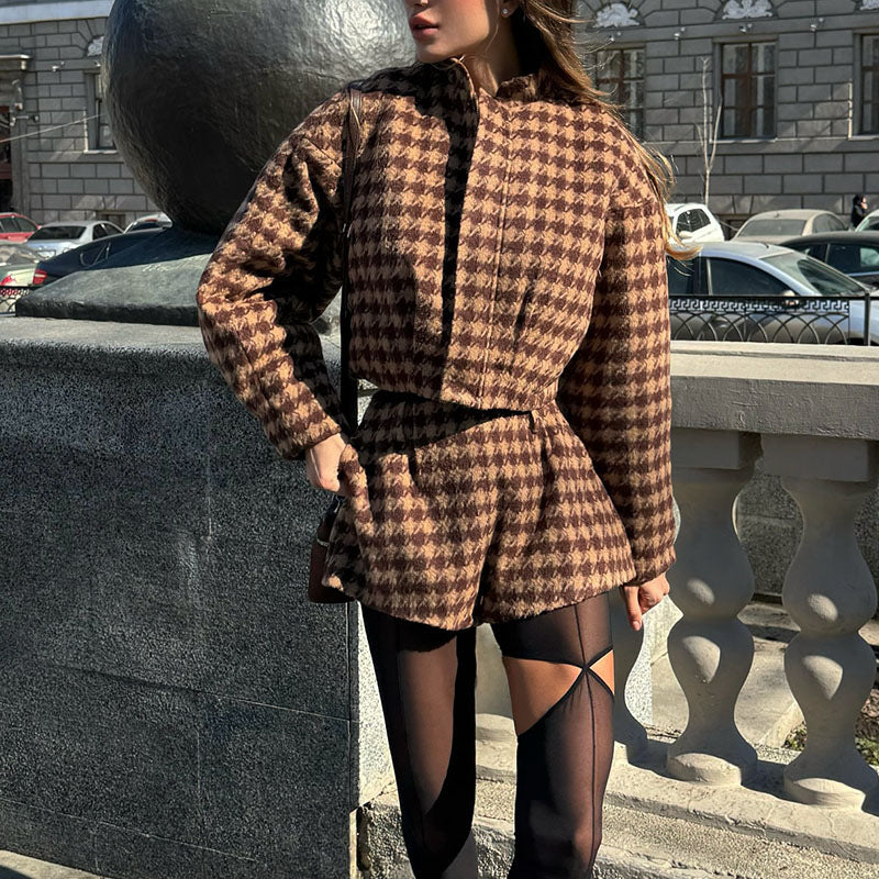 Veste de mode femme avec manches bouffantes et motif à carreaux Chic & Stil