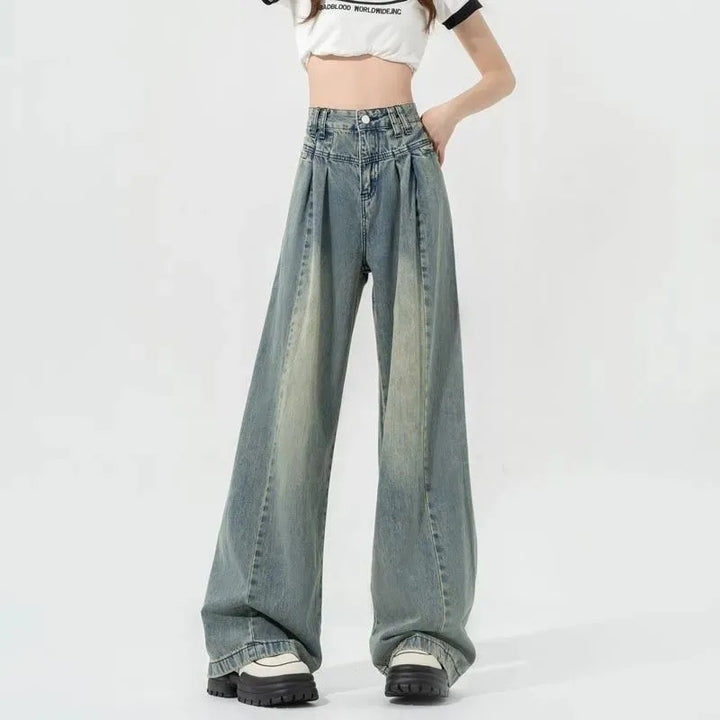 Jeans pour femmes taille haute amples avec plis