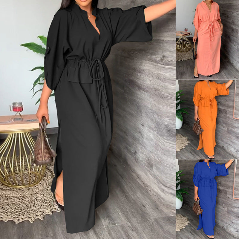 Robe maxi décontractée pour femmes avec ceinture et larges manches Chic & Stil