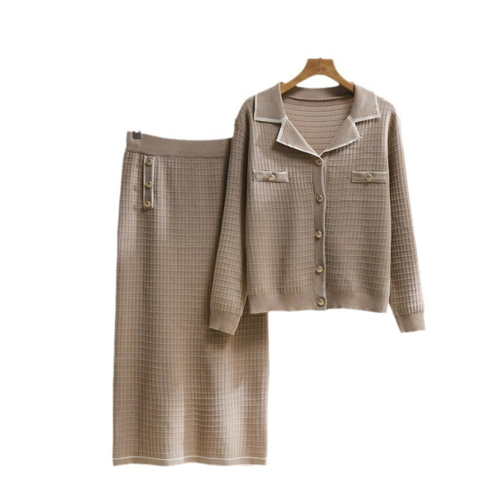 Elegant knit set for ladies with decorative collar and patch pockets Lune London