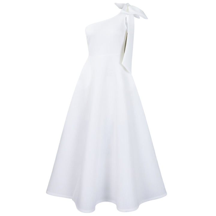 Maxi dress for women with asymmetric cut and elegant Lune London buckle
