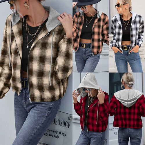 Casual cotton jacket for women with checkered pattern and hood Lune London