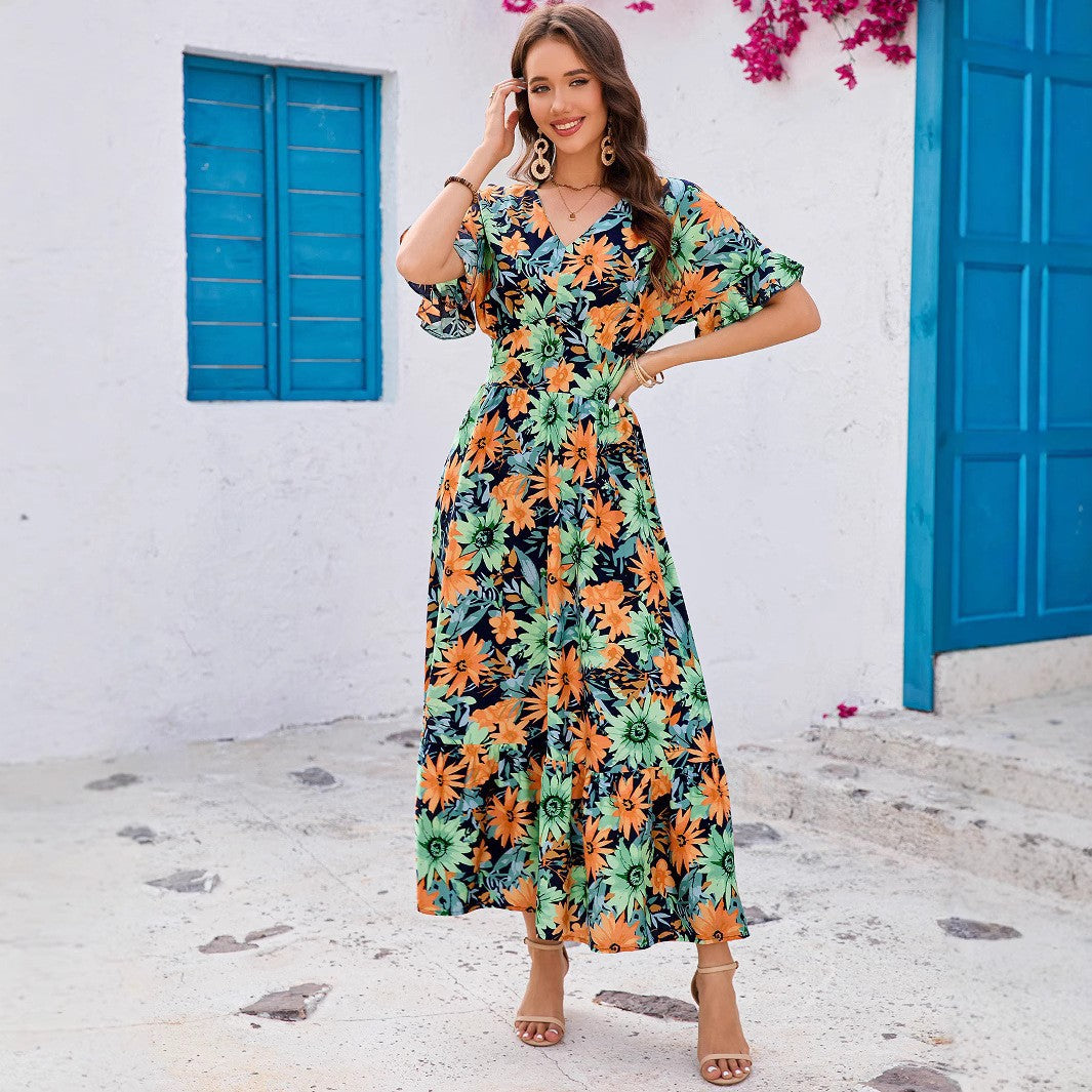 Floral maxi dress for women with ruffled sleeves Lune London