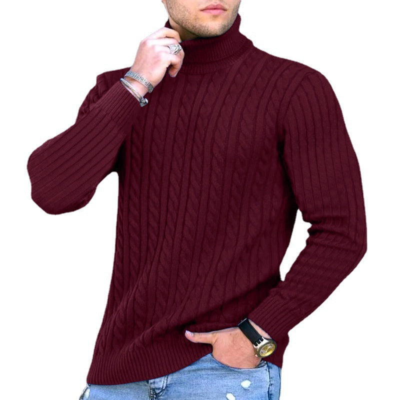 Knitted sweater for men in portrait format with high collar and textured pattern Lune London