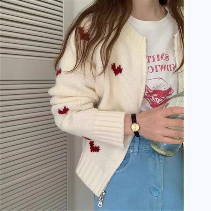Knit jacket for women with heart-shaped pattern and relaxed fit Lune London