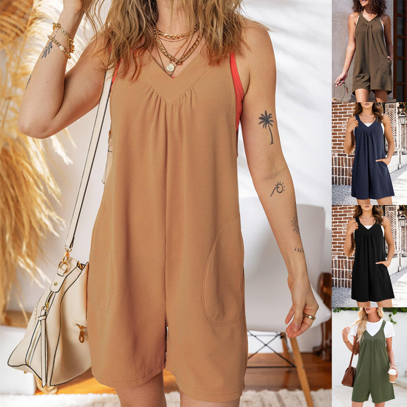 Ladies Solid Jumpsuit with Deep V Neckline and Practical Pockets Lune London