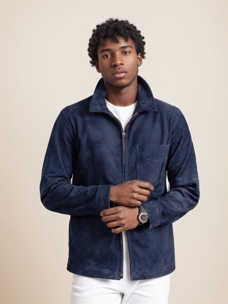 Men's suede jacket with high collar and practical chest pocket Lune London