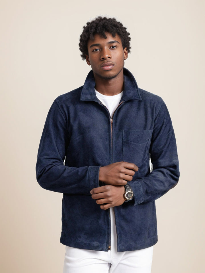 Men's suede jacket with high collar and practical chest pocket Lune London