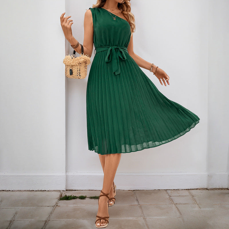 Robe midi plissée pour femme avec ceinture ajustée et coupe élégante Chic & Stil