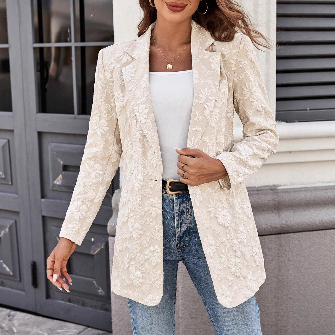 Women's elegant blazer jacket with embroidered floral design Lune London