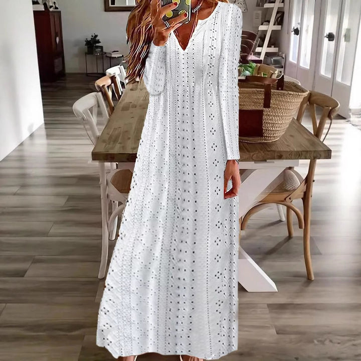 Maxi dress for women with a delicate lace pattern and V-neck Lune London